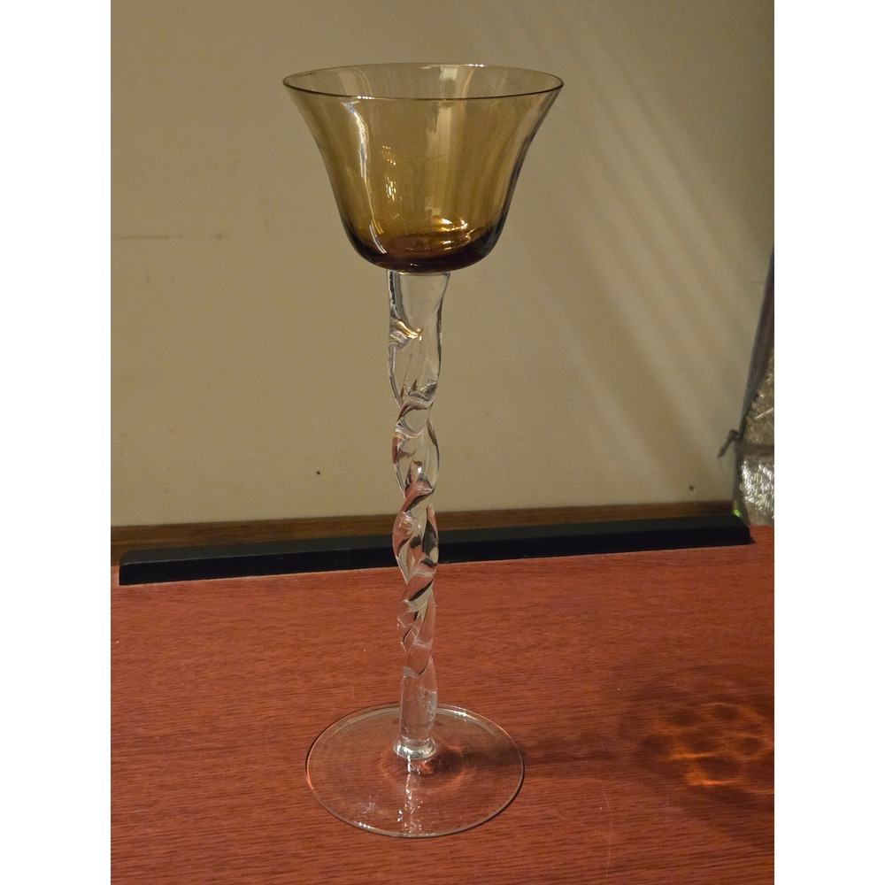 Vintage Amber Brown Twisted Stem Cordial Glass Hand Blown Liqueur Stemware‎
